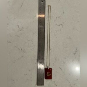 Gold Chain Necklace with Red Stone Pendant & Gold Arabic Calligraphy — 18K GP